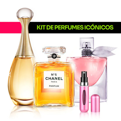 Kit de Perfumes Icónicos - La Vie Est Belle, Chanel Nº5 y J'adore